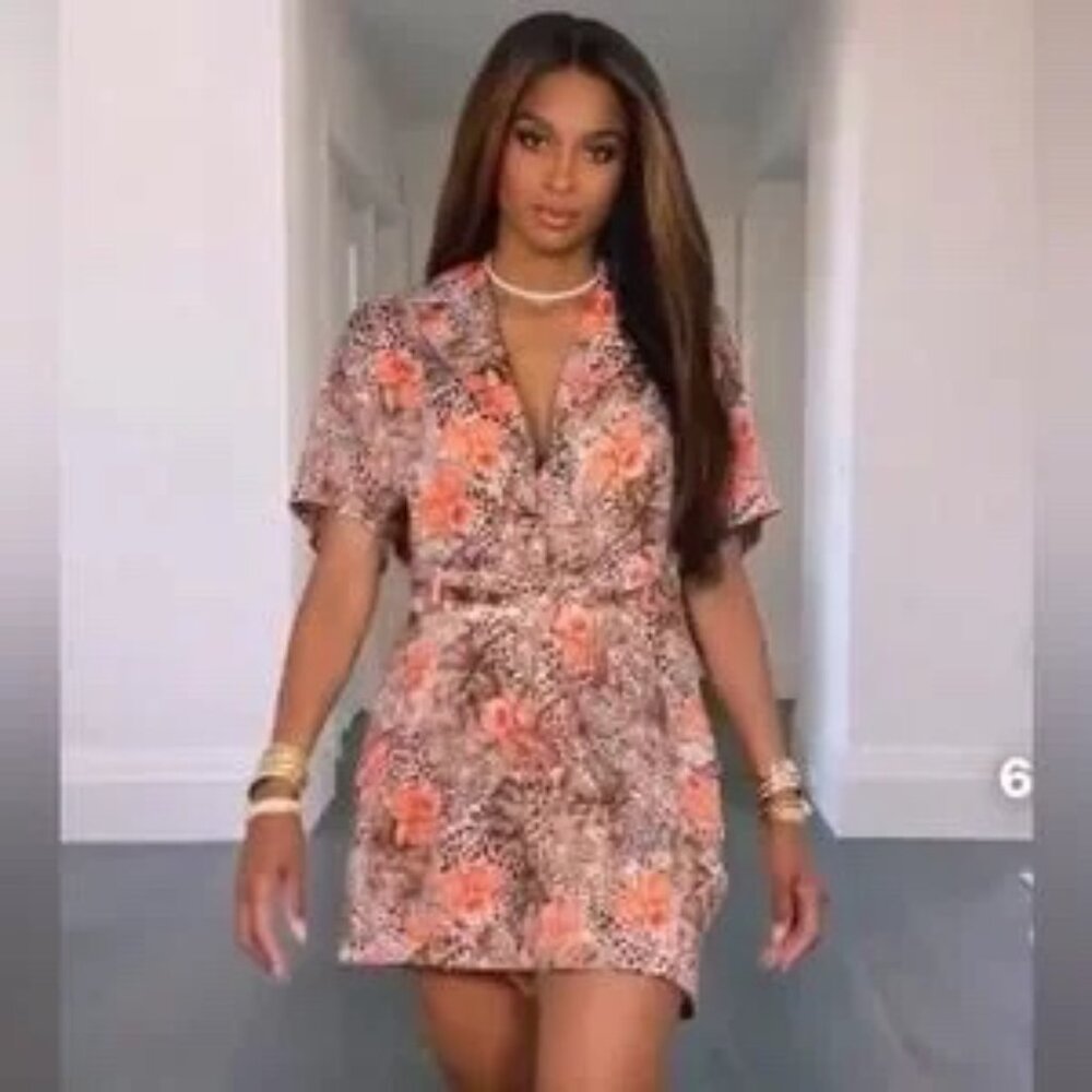 NEW‎ NWT| LITA by Ciara x Revolve Romper Belted Viscose Animal Floral Cherry